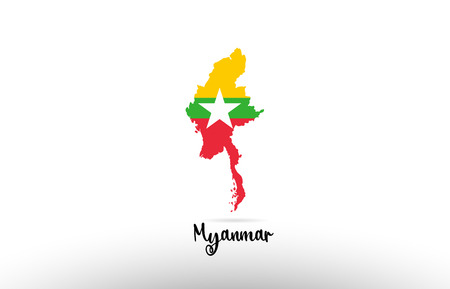 Myanmar country flag inside country border map design suitable for a logo icon designのイラスト素材