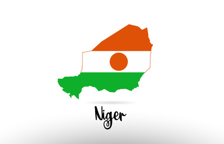 Niger country flag inside country border map design suitable for a logo icon designのイラスト素材