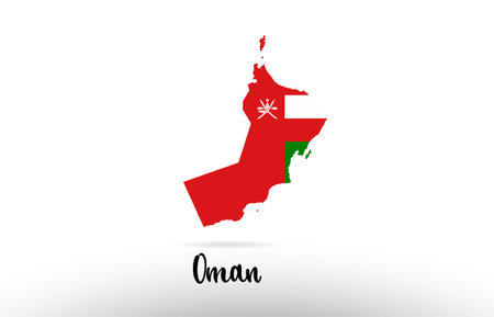 Oman country flag inside country border map design suitable for a logo icon designのイラスト素材