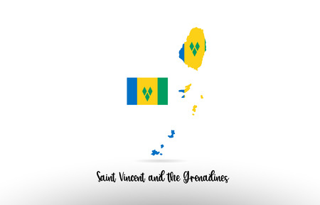 Saint Vincent and the Grenadines country flag inside country border map design suitable for a logo icon designのイラスト素材