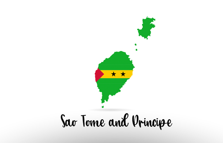 Sao Tome and Principe country flag inside country border map design suitable for a logo icon designのイラスト素材