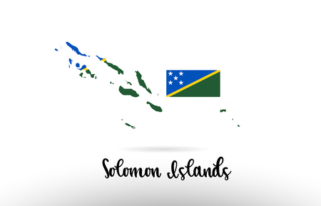 Solomon Islands country flag inside country border map design suitable for a logo icon designのイラスト素材