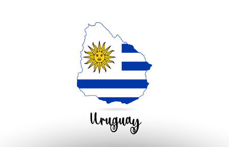 Uruguay country flag inside country border map design suitable for a logo icon designのイラスト素材