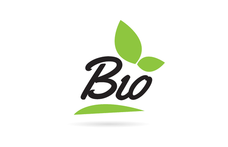 Bio hand written word text for typography design in black color with leaf  Can be used for a logo or iconのイラスト素材