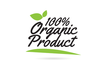 100% Organic Product hand written word text for typography design in black color with leaf  Can be used for a logo or iconのイラスト素材