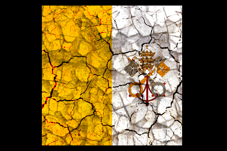 vatican city country flag symbol painted on a cracked grungy wall. Concept of drought, hardship, no rain or economic crisisの写真素材
