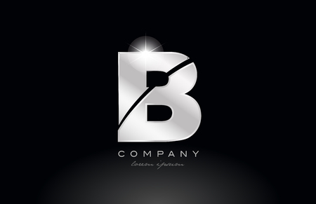 silver letter b metal alphabet logo icon design with grey color on black background suitable for a company or businessのイラスト素材