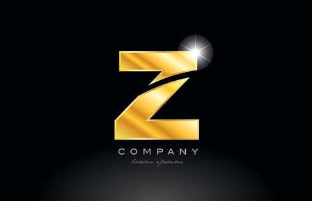 letter z gold golden alphabet logo icon design with metal look on black background suitable for a company or businessのイラスト素材