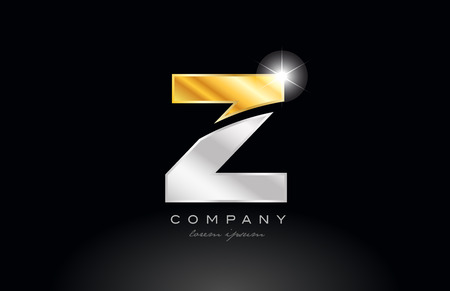 letter Z alphabet logo icon design with gold silver grey metal on black background suitable for a company or businessのイラスト素材
