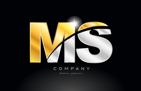 combination letter ms m s alphabet logo icon design with gold silver grey metal on black background suitable for a company or businessのイラスト素材
