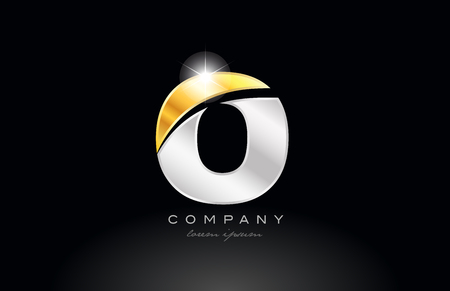 letter O alphabet logo icon design with gold silver grey metal on black background suitable for a company or businessのイラスト素材