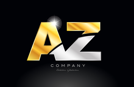combination letter az a z alphabet logo icon design with gold silver grey metal on black background suitable for a company or businessのイラスト素材