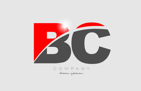 combination letter bc b c in grey red color alphabet logo icon 