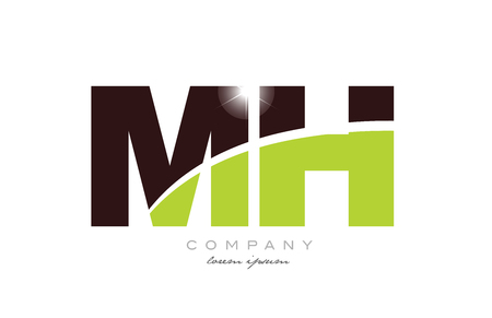 letter mh m h alphabet combination logo icon design with green and brown color suitable for a company or businessのイラスト素材