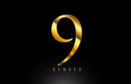 Number gold golden 9 logo design with metal look suitable for a company or businessのイラスト素材