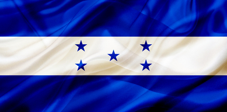 Honduras country flag symbol on silk or silky waving texture. Smooth fabric or materialの写真素材
