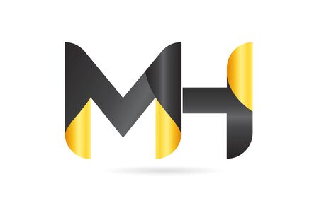 joined or connected MH M H yellow black alphabet letter combination suitable as an icon design for a company or businessのイラスト素材
