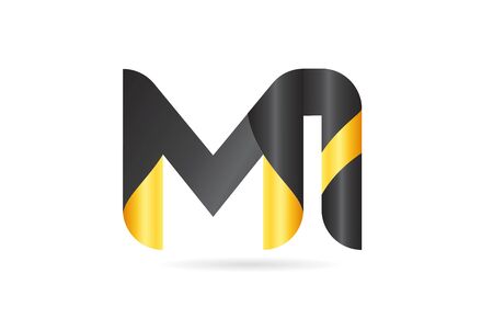 joined or connected MI M I yellow black alphabet letter logo combination suitable as an icon design for a company or businessのイラスト素材