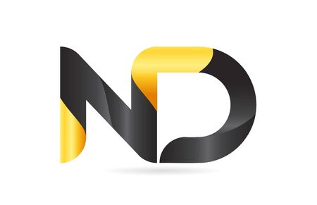 joined or connected ND N D yellow black alphabet letter logo combination suitable as an icon design for a company or businessのイラスト素材