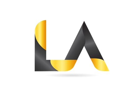 joined or connected LA L A yellow black alphabet letter logo combination suitable as an icon design for a company or businessのイラスト素材