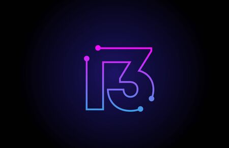 Number 13 logo icon design in pink blue colors suitable for a technology company or businessのイラスト素材
