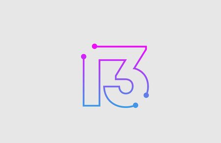 number 13 logo design with colors pink and blue  suitable as an icon or logotype for a technology company or businessのイラスト素材