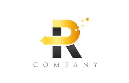 R black yellow gold alphabet letter logo icon design suitable for a company or businessのイラスト素材