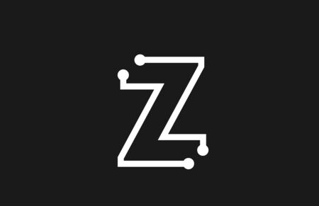 alphabet letter Z black and white logo design with line and dots suitable as a logotype for a technology company or businessのイラスト素材