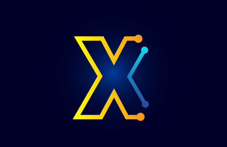 blue and orange letter X alphabet logo icon design suitable as a logotype for a technology company or businessのイラスト素材