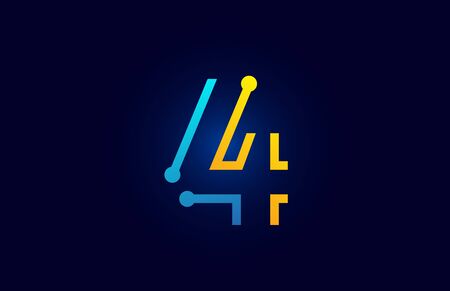 number 4 in blue and orange color for logo icon design suitable as a logotype for a technology company or businessのイラスト素材