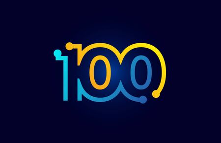 number 100 in blue and orange color for logo icon design suitable as a logotype for a technology company or businessのイラスト素材