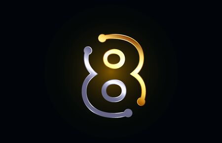 gold and silver metal number 8 logo icon design suitable as a logotype for a company or businessのイラスト素材