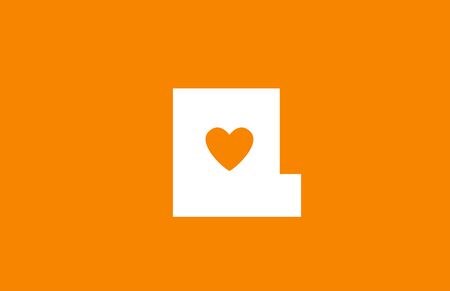 love heart orange white alphabet letter l for company logo icon design. Suitable as logotype for a businessのイラスト素材