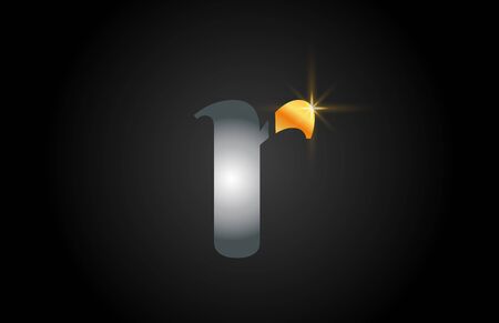 r gold alphabet letter logo design suitable for a company or business. Golden and silver metal color on black background with glitterのイラスト素材