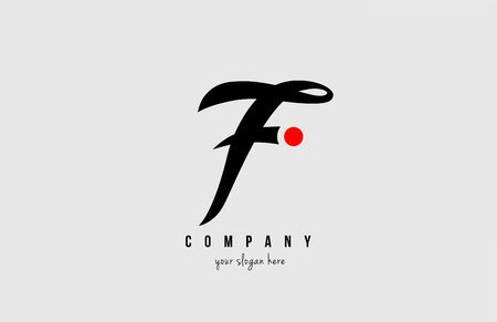 F black and white alphabet letter with red circle for company  icon design. Suitable for a company or businessのイラスト素材