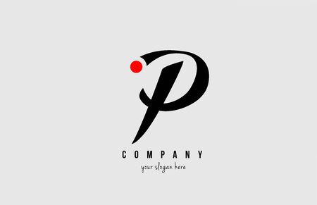 P black and white alphabet letter with red circle for company  icon design. Suitable for a company or businessのイラスト素材