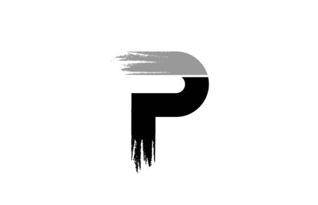black and white letter P grunge alphabet logo design icon for company. Suitable as a logotypeのイラスト素材