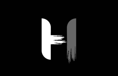 black background black and white letter H grunge alphabet logo design icon for company. Suitable as a logotypeのイラスト素材