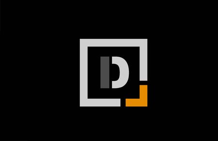 black white orange square letter D alphabet logo design icon for company. Suitable as a logotype for businessのイラスト素材