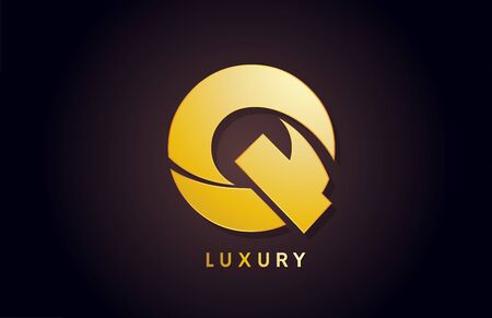 golden Q luxury alphabet letter logo design icon for company business. Suitable for as a logotypeのイラスト素材