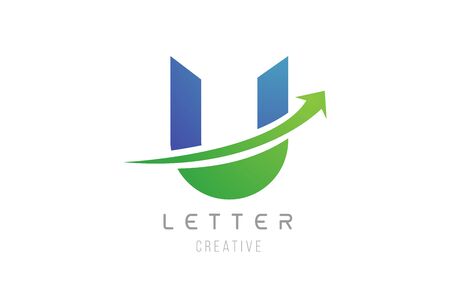 green blue swoosh arrow letter alphabet U for company icon design. Usable for businessのイラスト素材