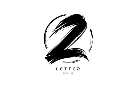 handwritten grunge Z brush stroke letter alphabet icon design template with circle in black and white for business. Suitable for a company designのイラスト素材