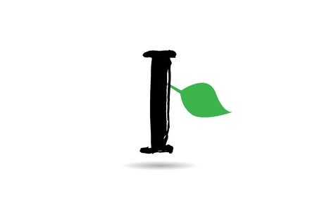 I letter grunge handwritten geen leaf alphabet letter logo icon design template for company business. Suitable for logotypeのイラスト素材