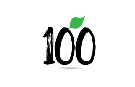grunge number 100 one hundred handwritten geen leaf logo icon design template for company business. Suitable for logotypeのイラスト素材
