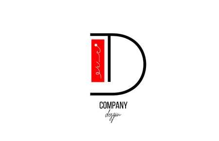 D letter logo alphabet with vintage floral design icon in black white red for company and business. Suitable for catchy logotypeのイラスト素材