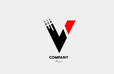 black red V alphabet letter logo icon design for business and company. Suitable for media technology or technical logoのイラスト素材