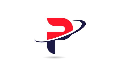 P alphabet letter icon design in red blue color with swoosh for company and businessのイラスト素材