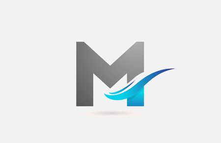 blue grey M alphabet letter logo icon for company and business with swoosh designのイラスト素材