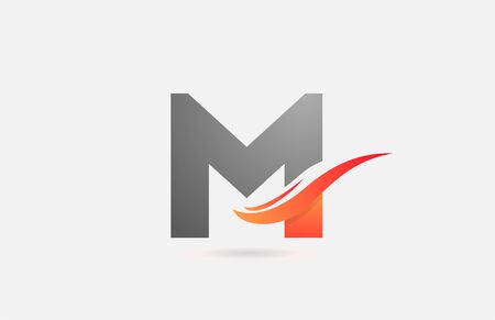 orange grey M alphabet letter logo icon for company and business with swoosh designのイラスト素材