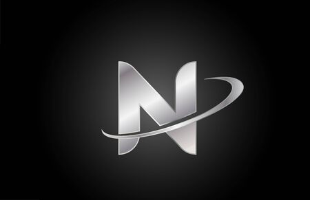 N metal alphabet letter logo icon for company and business with swoosh designのイラスト素材